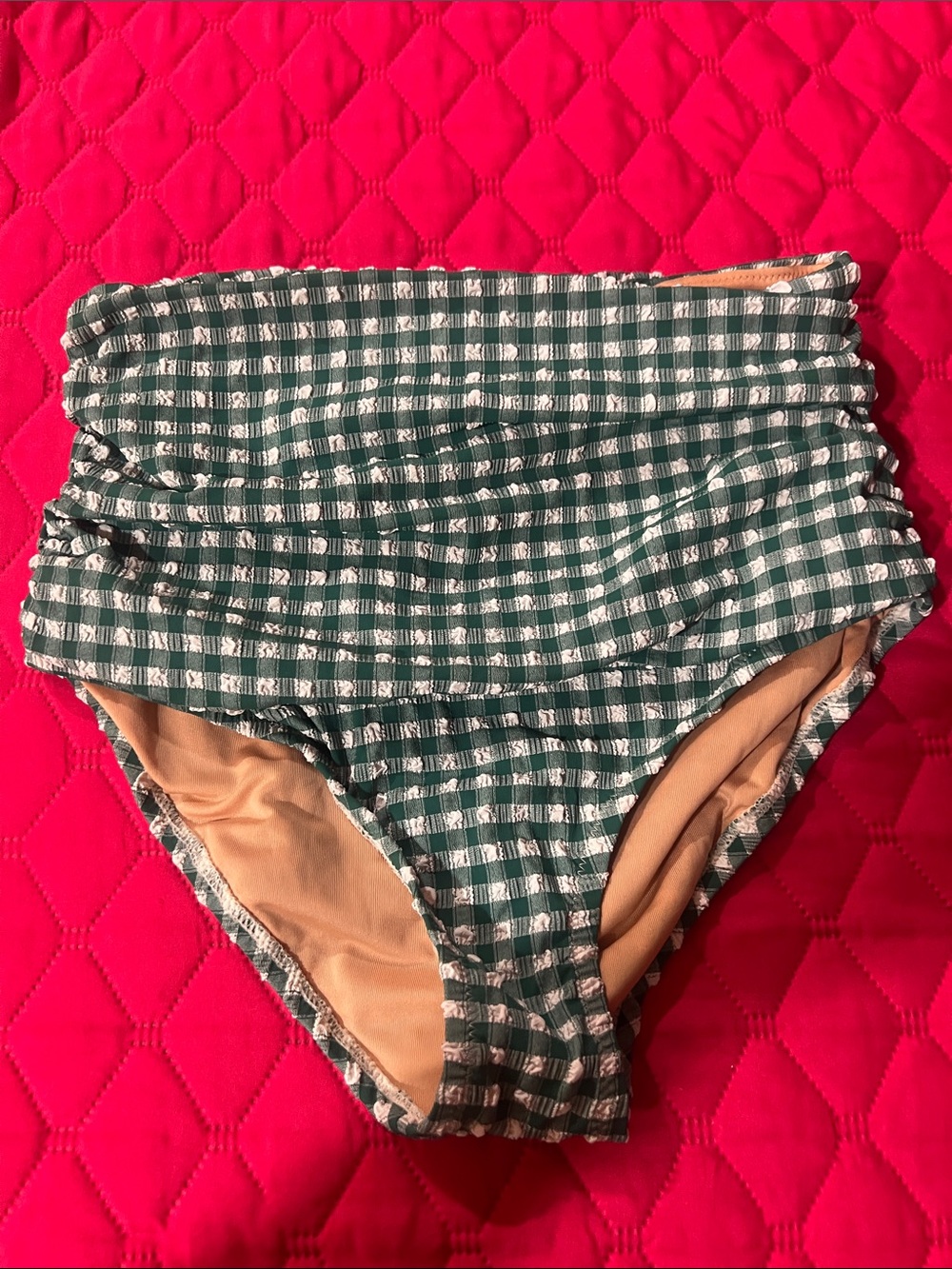J. Crew Green Gingham High-Waisted Bikini Bottoms NWT